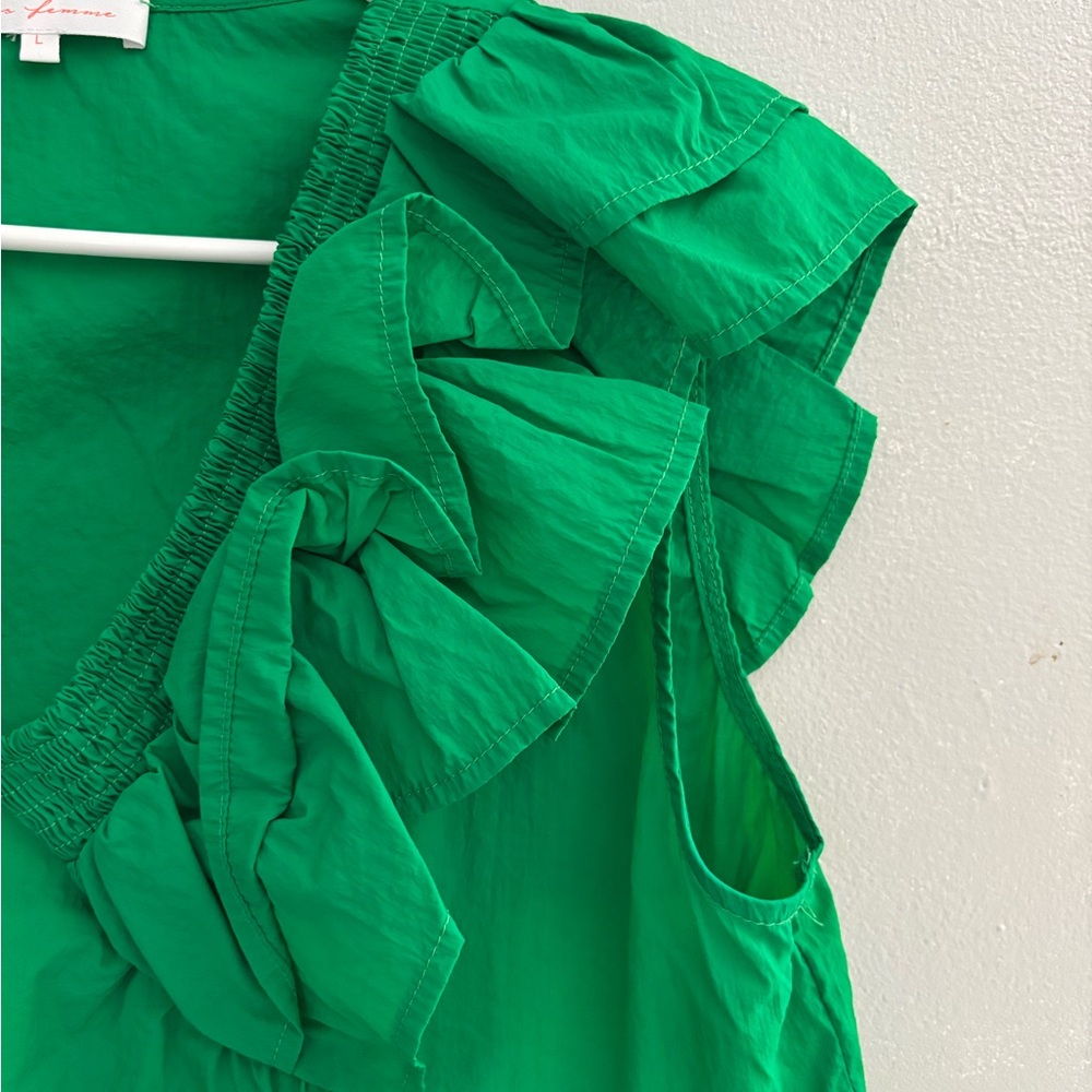 Ces Femme Green Ruffled Flutter Sleeve Blouse - Picture 5 of 5